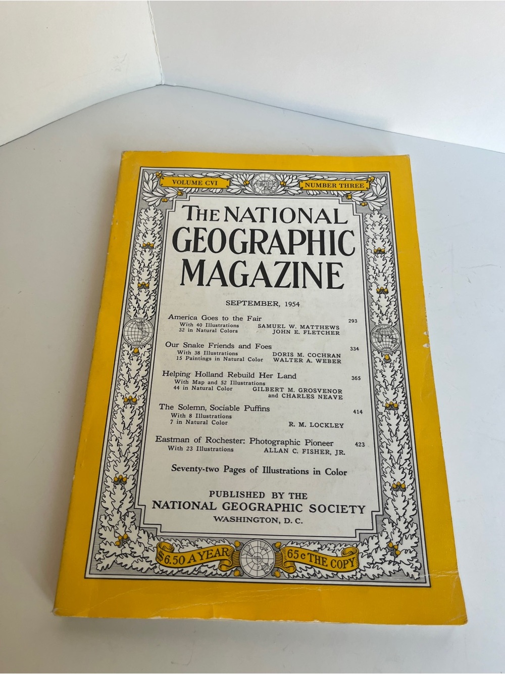 National Geographic Vintage Cover Art in Bright Yellow and Black September 1954